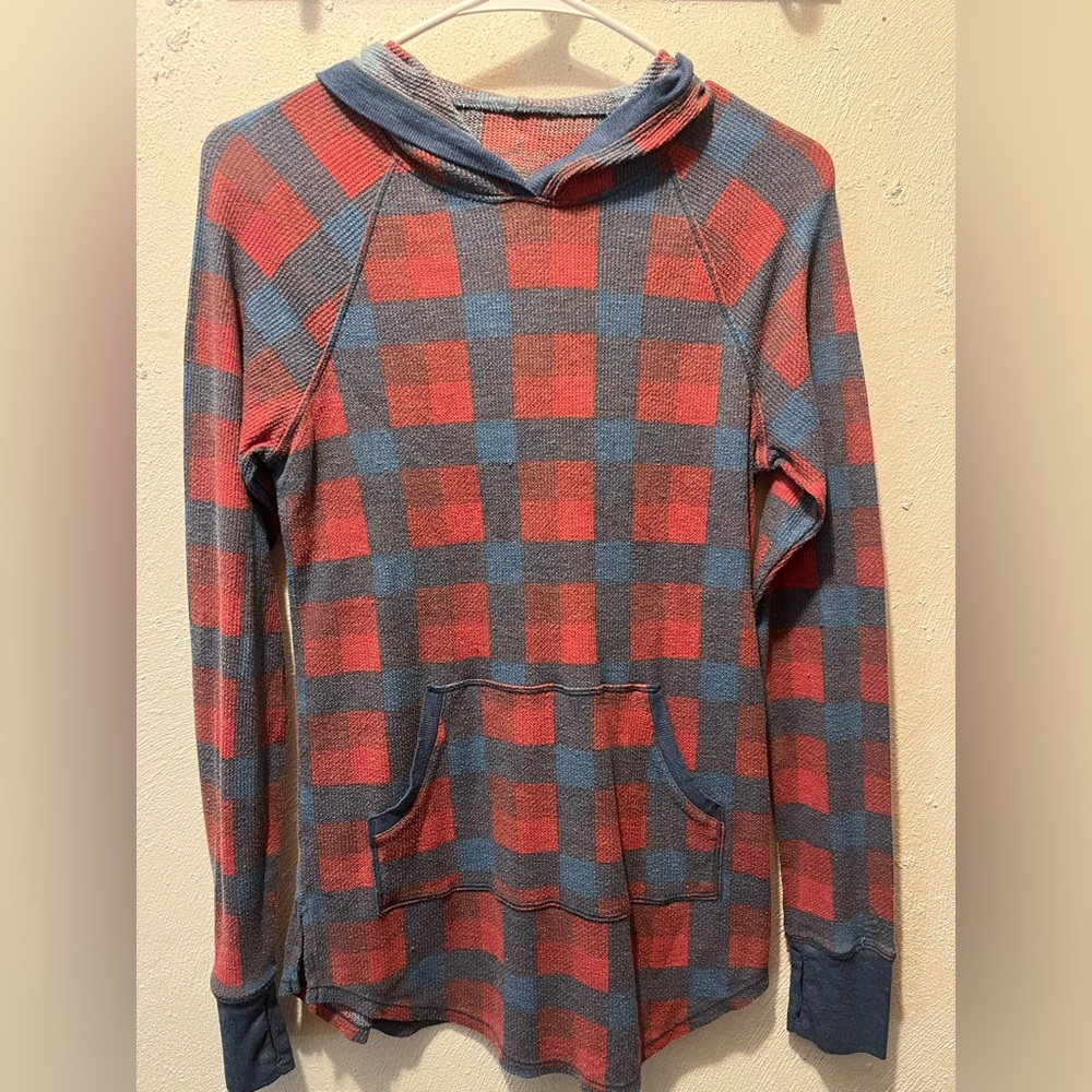 Cuddl Duds Red and Blue Plaid Thermal Hoodie